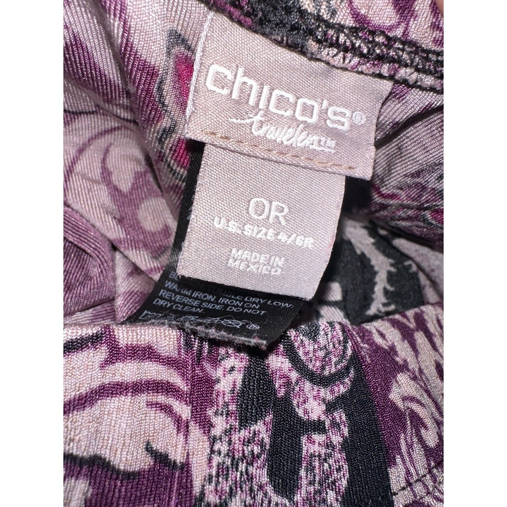 Chico's Travelers Purple Floral Patchwork Wide Leg Pants Size 0R Small 4/6 - Picture 10 of 11